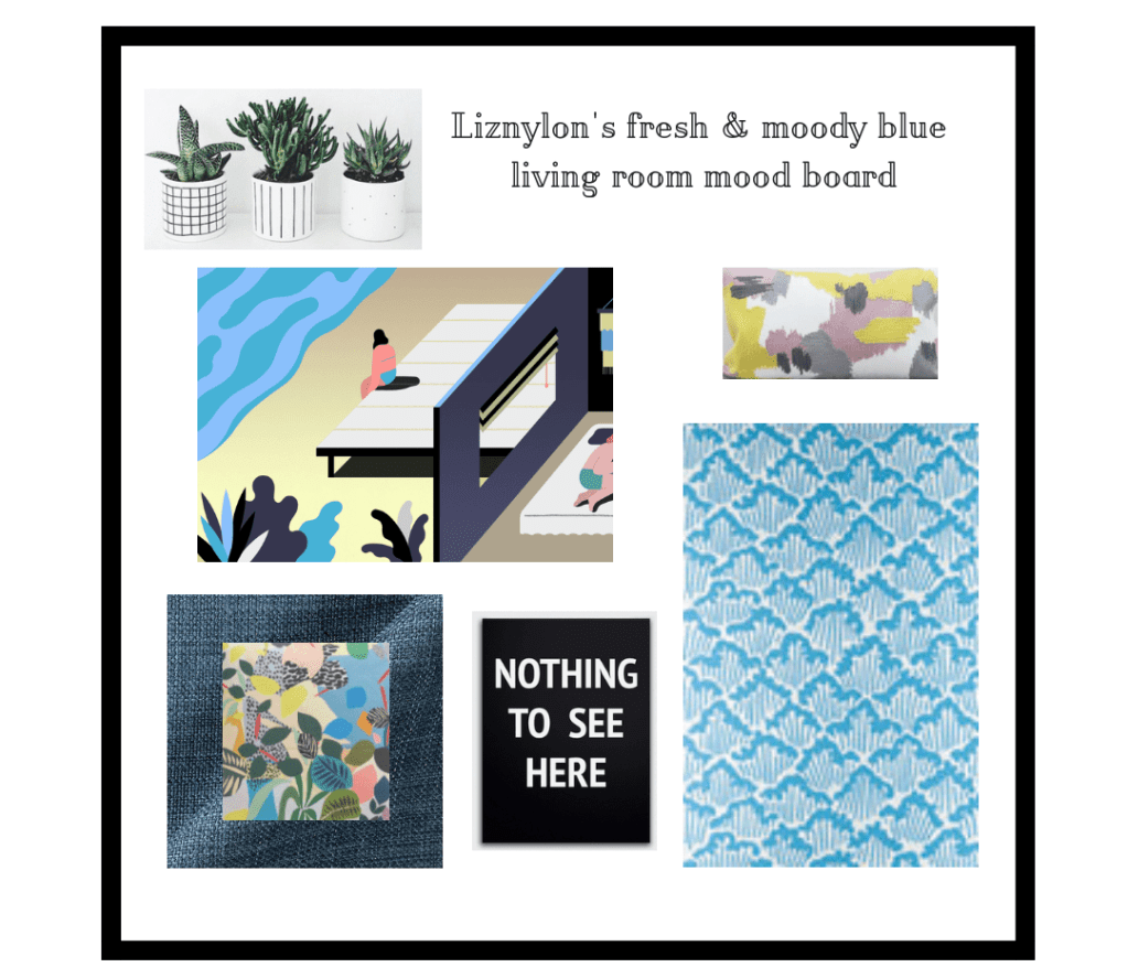 Liznylon fresh & moody blue living room moodboard