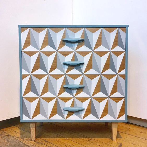 HappyRetroFurniture_uses_CraigandRose_paints_geometric_design_upcycle