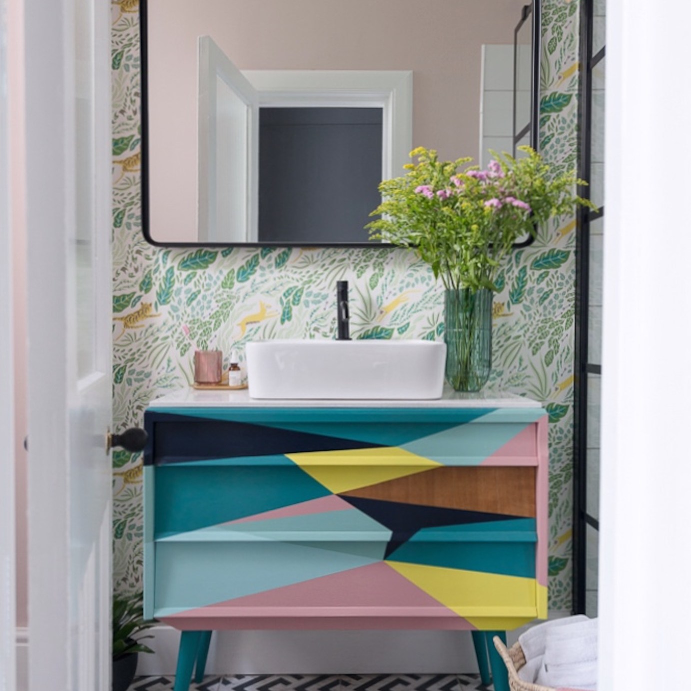 Liznylon_bathroom_upcycled_colourful_midcentury_vanity_with_wild_flowers