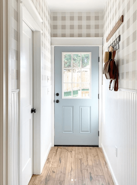 The_Foothill_Farmhouse_light_bright_hallway_with_paneling_and_wallpaper