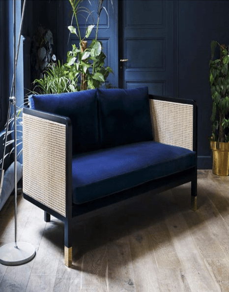 Curated_Home_Ireland_cane_and_velvet_armchair