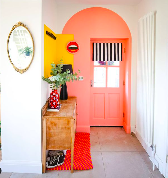 colour-blocking-entryway-vibrant-peach-and-yellow