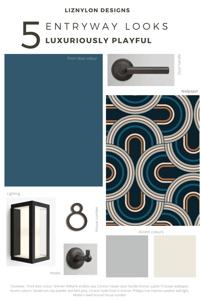 Liznylon-Designs-Entryway-looks-Luxuriously-Playful-with-bauhaus-number-rainbow-wallpaper