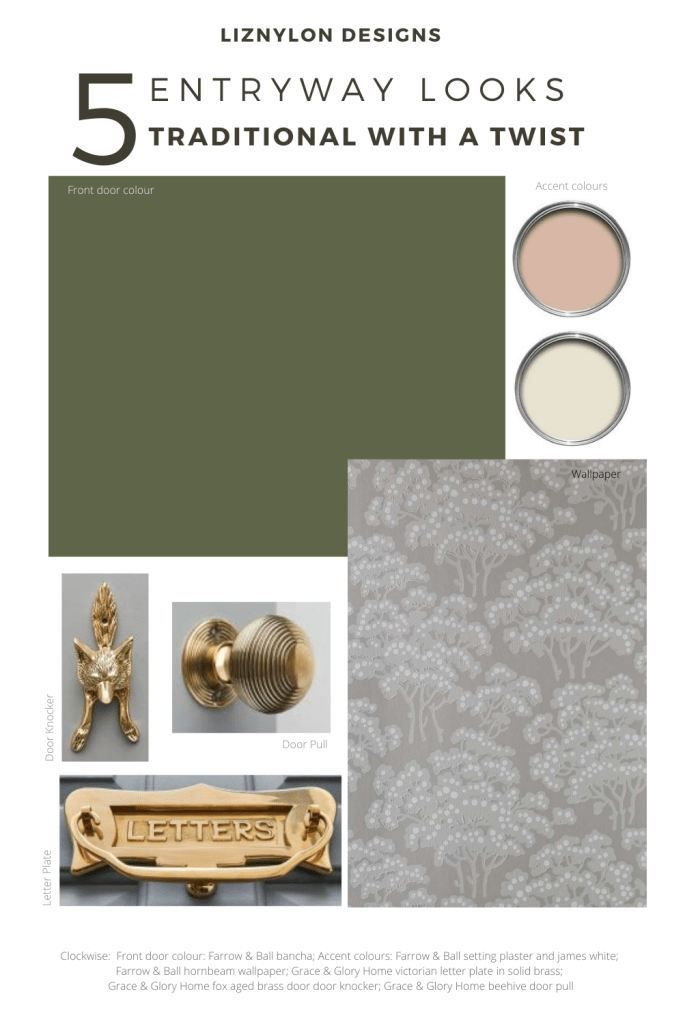Liznylon-Designs-Entryway-looks-Traditional-with-a-twist-with-bancha-green-and-fox-doorknocker
