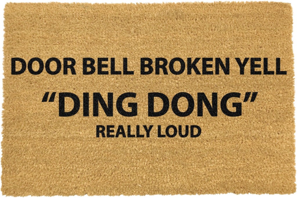 Artsy-Doormats-coir-doormat-Doorbell-broken-ding-dong-saying